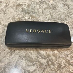 Versace Black leather eye glass case and chain lens cleaner cloth
